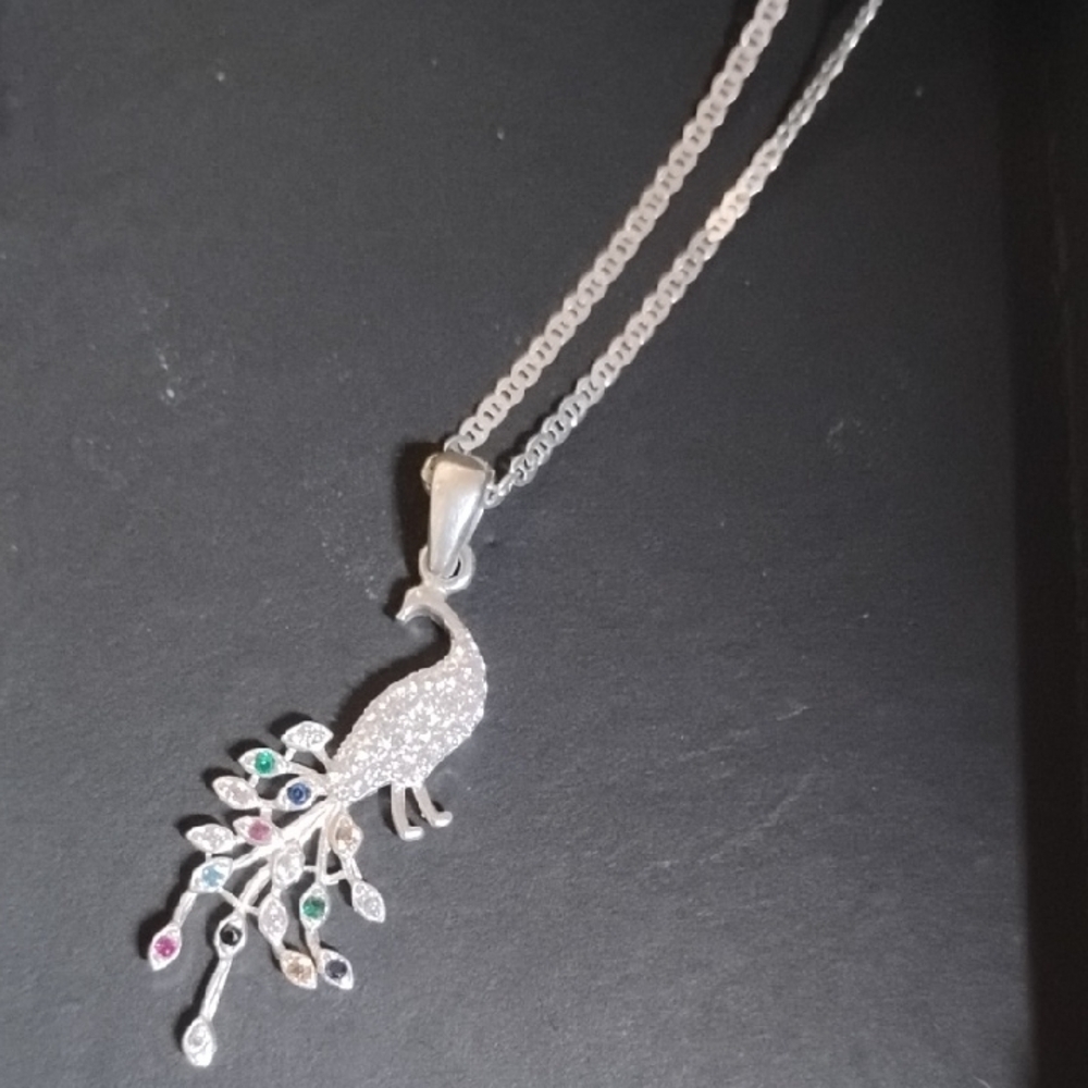 Sterling Silver Peacock Pendant Necklace